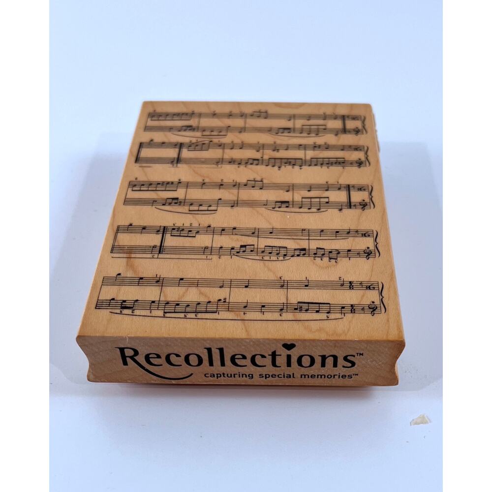 Recollections Sheet Music Notes Rubber Stamp Large Wood Mounted Craft